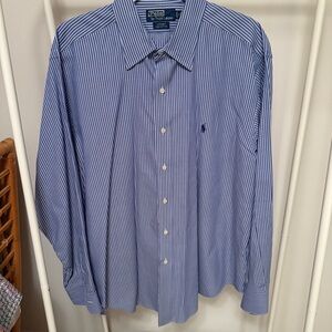 Men’s Polo by Ralph Lauren blue and white striped cotton dress shirt 17-34/35